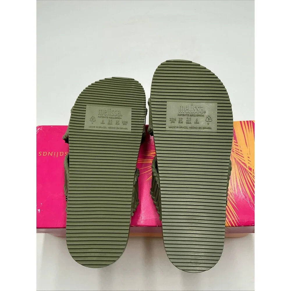 Melissa Olive Green Woven Slide Sandals